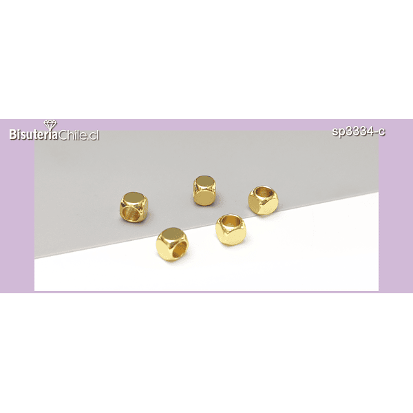 Separador baño de oro 18 k, color oro medio, 5x5 mm, agujero de 3,2 mm, set de 4 unidades