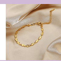 pulsera clásica de pétalos ovalados para mujer,  acero inoxidable chapado en oro 18 k, por unidad