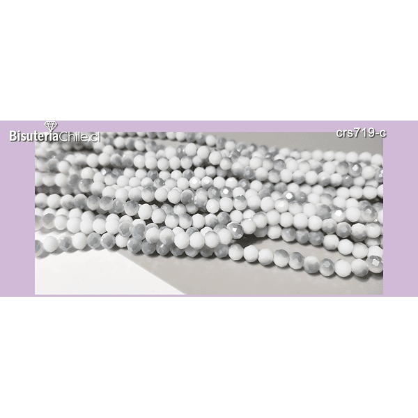 Cristal cristales facetado en blancos y grises  de 6 mm, tira de 88 cristales aprox