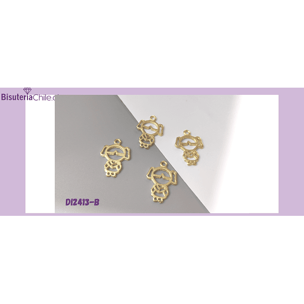 Dije baño de oro en forma de niña, 26 x 18 mm, set por mayor de 6 unidades