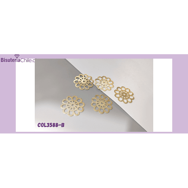 Colgante delgado baño de oro 18k con textura, en forma de flor, 24 mm, set de 12 unidades por mayor