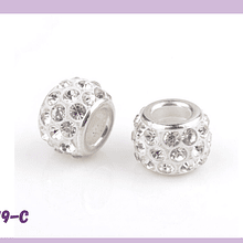 Separador con strass crystal base plateado 11 x 7 mm, agujero de 5 mm, por unidad