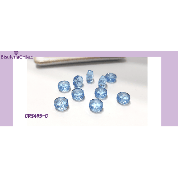 Cristal rondell facetado color azulino, corte original, 10M, x 5 mm, set de 10 unidades
