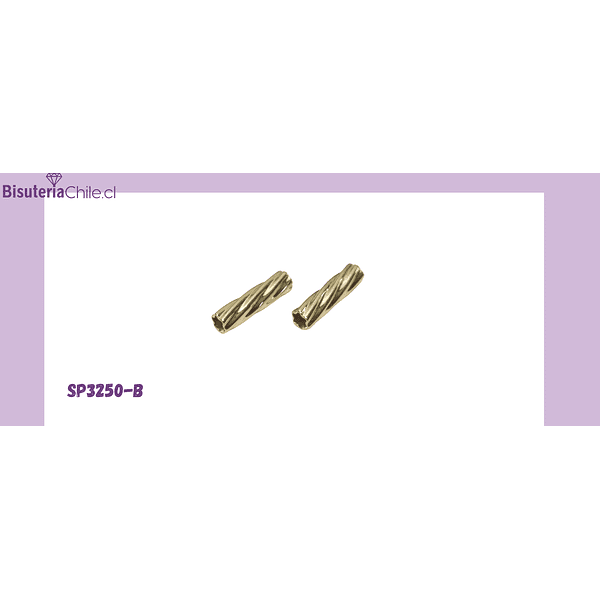 Separador tubo baño de oro diseño torcido, 15 x 4 mm, agujero de 3 mm, set de 2 unidades