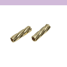 Separador tubo baño de oro diseño torcido, 15 x 4 mm, agujero de 3 mm, set de 2 unidades