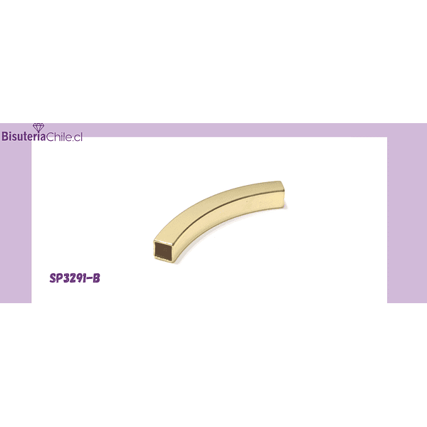 Separador tubo cuadrado baño de oro 18 k, color oro claro, 30 x 4 mm, agujero de 3 mm, por unidad