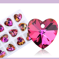 Cristal en forma de corazón color fucsia tornasol, 14 x 14 mm, por unidad