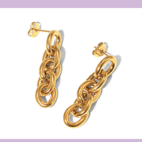 Aros tipo cadena, acero baño de oro 18 k, 39 mm de largo x 9 mm de ancho, por par