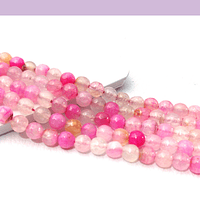 Agatas, Agata facetada en tonos rosa de 6 mm, tira de 62 piedras apróx