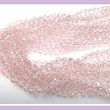 Cristal chino facetado de 4 mm color rosado  transparente, tira de 125 unidades aprox