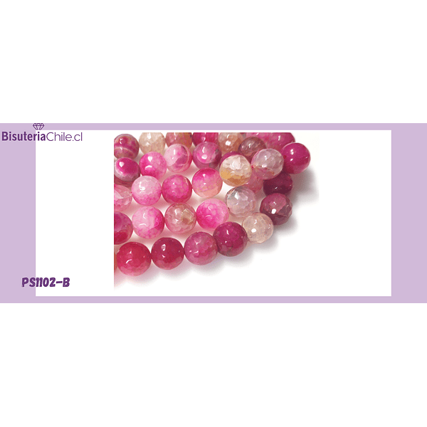 Agatas, Agata en tonos rosas y fucsias, 14 mm de diámetro tira de 12 piedras aprox
