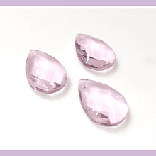 Cristal gota facetada, para prismas, 30 x 20 mm, color rosado, por unidad