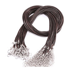 Collar de cordón imitación cuero, café, 1,5 mm de grosor, 45 cm más alargue de 5 cm, set de 10 collares