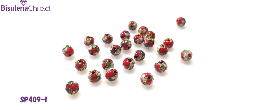 Perla española 8 mm en tonos rojos, set de 6 unidades