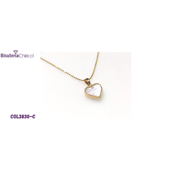 Colgante baño de oro 18 k, con madre perla, corazón, 17 x 11.5 mm, no incluye cadena