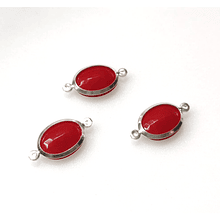 Dije o conector doble conexión baño de plata con cristal rojo, 21 x 11 mm, por unidad