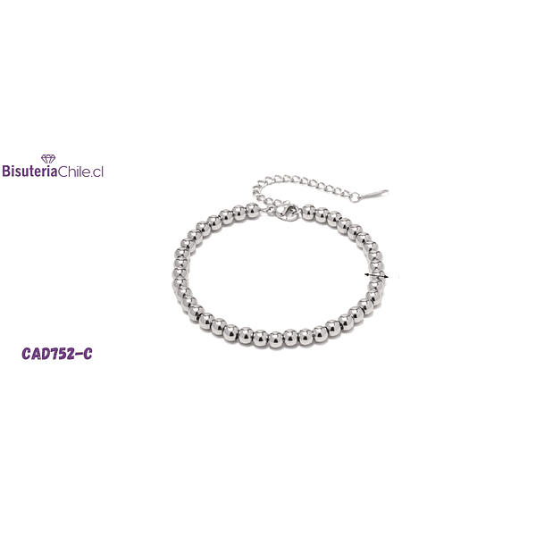 Pulsera de acero con baño de plata, bolas de 6 mm, 17 cm, más alargue de 5 cm