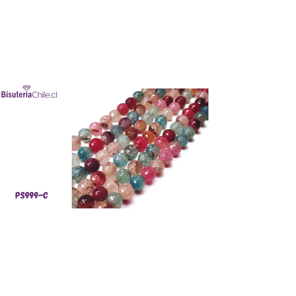 Agatas, Agata facetada en tonos multicolor de 8 mm, tira de 46 piedras apróx