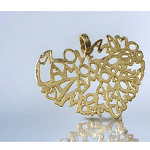 Colgante corazón baño de oro con letras "amor", 62 x 45 mm