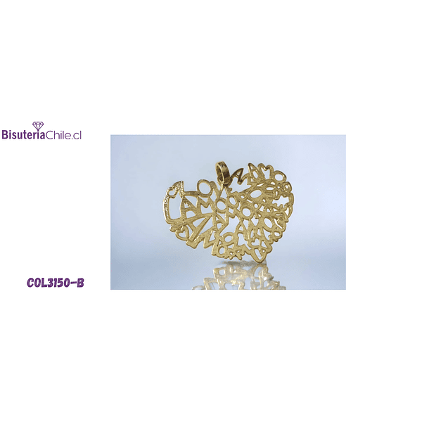 Colgante corazón baño de oro con letras "amor", 62 x 45 mm- SET DE 6 UNIDADES (POR MAYOR)