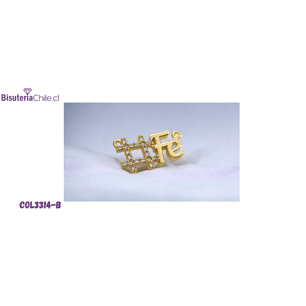 Colgante Fe, zirconia y baño de oro, doble conexión, 22 x 12 mm, por unidad