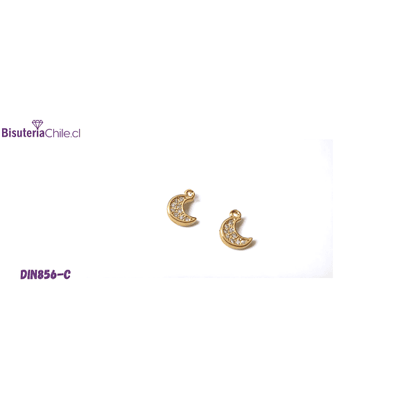 Dije luna con circones baño de oro 18k, 9 x 6 mm, set de 1 unidad