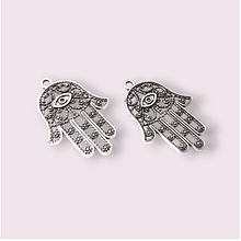 Dije plateado mano de hamsa, 30 x 22 mm, set de 2 unidades