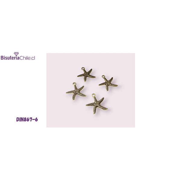 Dije estrella de mar dorado, 24 x 24 mm, set de 4 unidades