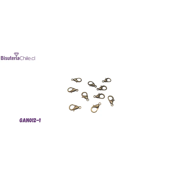 Gancho mosqueton envejecido con argollas 12 mm de largo por 6 mm de ancho set de 10 unidades 