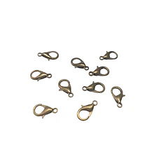 Gancho mosqueton envejecido con argollas 12 mm de largo por 6 mm de ancho set de 10 unidades 