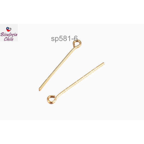 vastago para engarzar de acero dorado, 30 mm de largo, set de 10 unidades aprox.