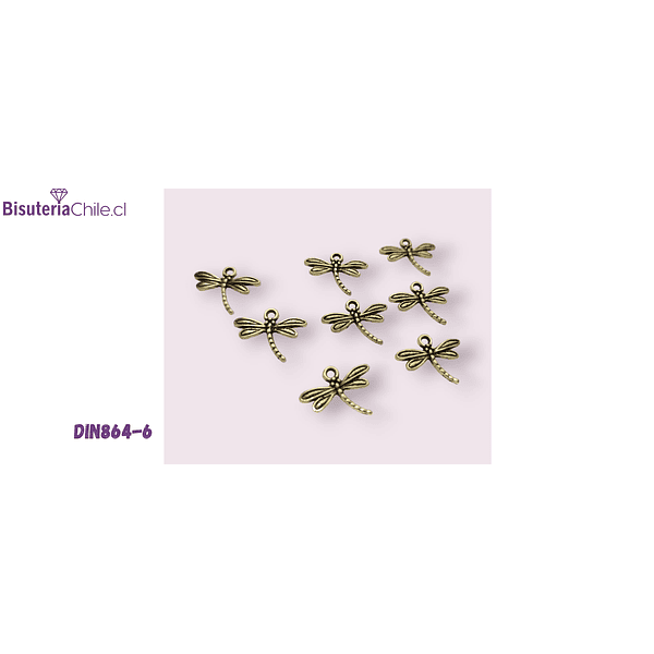 Dije dorado libélula, 15 x 18 mm, set de 8 unidades