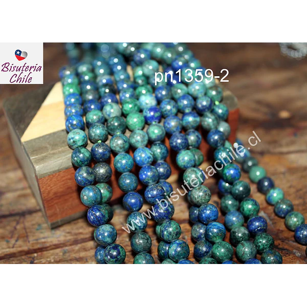 Azurita de 8,3 mm, tira de 46 piedras aprox