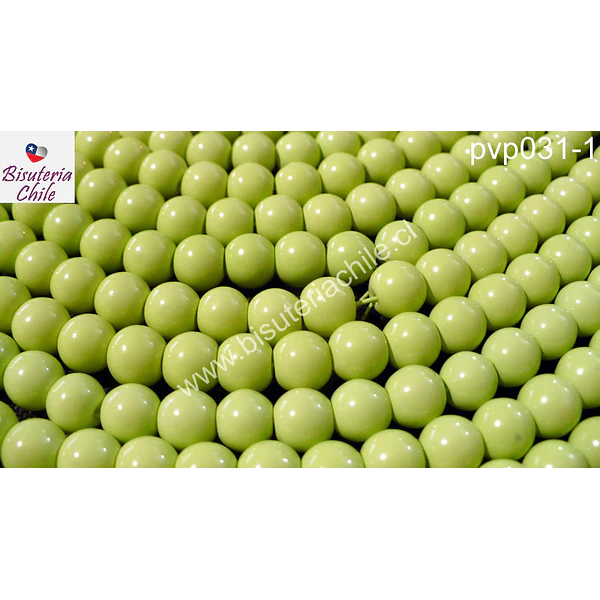 Perla de vidrio pintado 8 mm color verde limón tira de 54 unidades