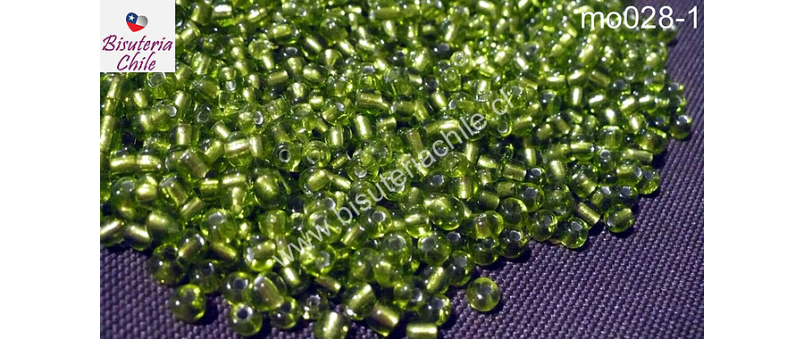 Mostacillón transparente, color verde claro, bolsa de 50 grs (6/0)