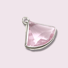 Colgante zirconia, baño de plata, cristal rosado facetado, 18 x 16 mm, por unidad