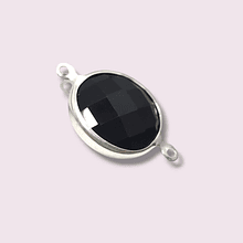 Colgante zirconia negro con baño de plata, doble conexión, 22 x 14 mm, por unidad