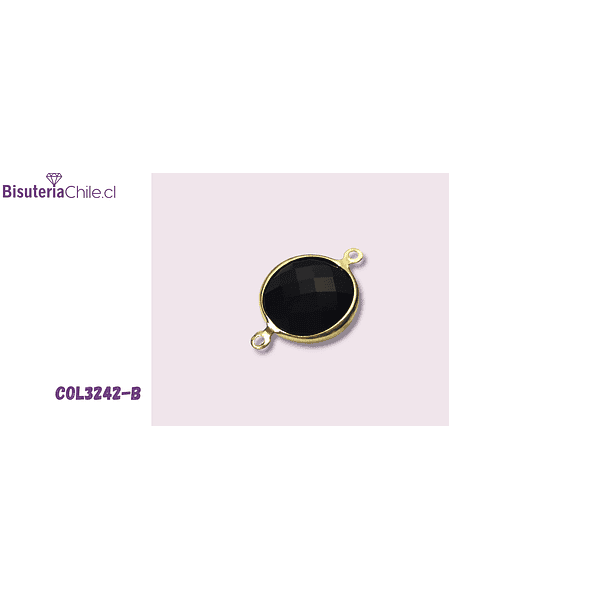 Colgante zirconia negro con baño de oro, doble conexión, 22 x 14 mm, por unidad