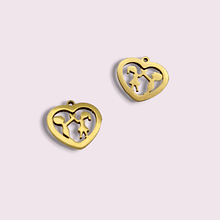 Dije acero dorado, corazón y amor, 11  x 11 mm, set de 2 unidades