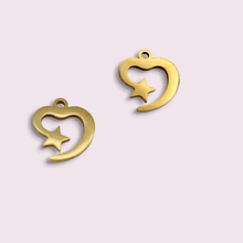 Dije acero dorado, corazón con estrella, 11 mm, set de 2 unidades