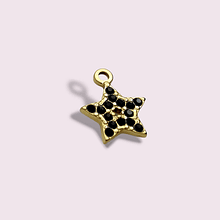 Dije o colgante de acero dorado, estrella con circones negros, 13 mm, por unidad