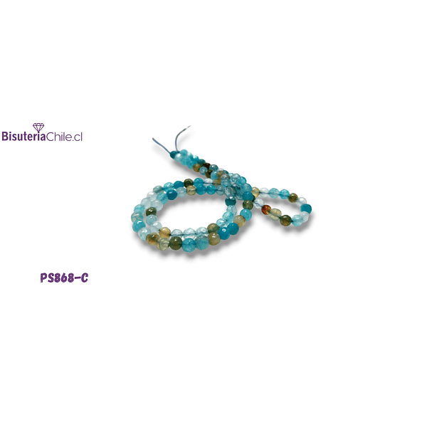 Agata facetada 4 mm, en colores celestes y naranjos, tira de 90 piedras aprox