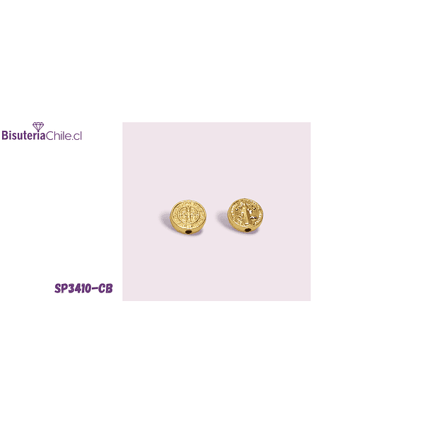 Separador baño de oro 18 k, San Benito, 10 mm x 3 mm, agujero de 1,8 mm, por unidad