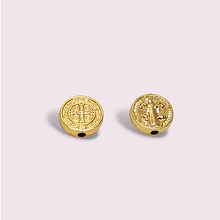 Separador baño de oro 18 k, San Benito, 10 mm x 3 mm, agujero de 1,8 mm, por unidad