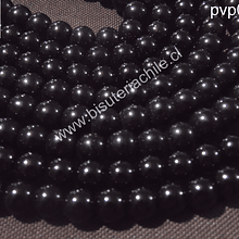 Perla de vidrio color negro, 6mm,  tira de 72 unidades aprox