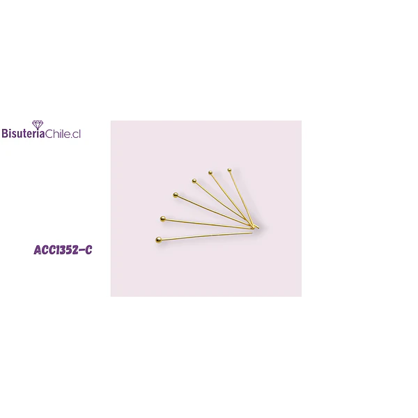 Vastago punta bola, baño de oro de 18 k,  30 mm de largo x 0,6 mm de grosor, set de 10 unidades