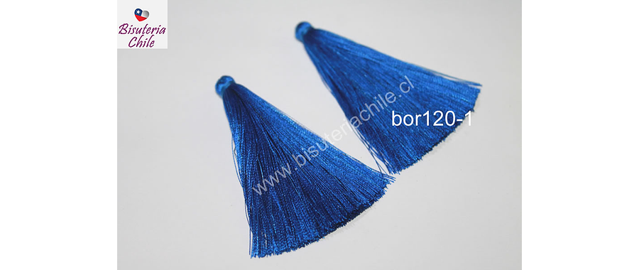 Borla gruesa 1era calidad, de hilo de seda color azul, 7 cm de largo, set de 2 unidades