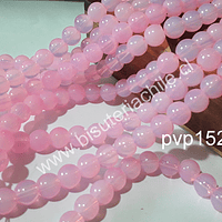Perla de vidrio en color rosado, de 8 mm, tira de 52 unidades aprox.