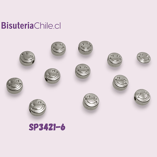 Separador plateado carita, 6 x 3 mm, agujero de 1,2 mm, set de 12 unidades