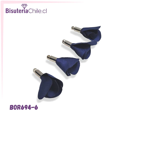 Borla de en forma de flor, color azul en base plateado, 26 mm de largo x 13 mm de ancho, ser de 4 unidades